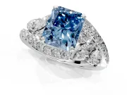 Halo Engagement Ring Setting for Fancy Blue Radiant Cut Center with Marquise and Pave Bypass Band and Prong Head in Sterling Silver