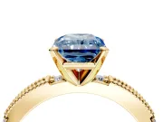 Solitaire Engagement Ring Setting for Fancy Blue Radiant Cut Center with Milgrain-Edged Pave Band and Prong Head in Yellow Gold