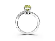 Solitaire Engagement Ring Setting for Fancy Yellow Cushion Cut Center with Pave Bypass Swirl Band and Prong Head in Sterling Silver