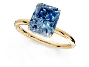 Solitaire Engagement Ring Setting for Fancy Blue Radiant Cut Center with Plain Band, Open Basket and Prong Head in Yellow Gold