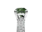 Solitaire Engagement Ring Setting for Fancy Green Cushion Cut Center with Multi-Row Pave Accents and Basket Head in Platinum