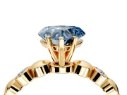 Solitaire Engagement Ring Setting for Fancy Blue Heart-Shaped Center with Beaded Bezel Station Band and Prong Head in Yellow Gold