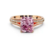 Solitaire Engagement Ring Setting for Fancy Pink Radiant Cut Center with Pave Rail Split Shank and Prong Head in Rose Gold