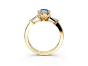 3 Stone Engagement Ring Setting for Fancy Blue Marquise Center with Channel Baguette Accents and Prong Head in Yellow Gold
