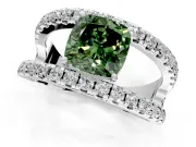 Solitaire Engagement Ring Setting for Fancy Green Cushion Cut Center with Wide-Open Split Shank and Prong Head in Platinum