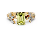 Floral Engagement Ring Setting for Fancy Yellow Emerald Cut Center with Trailing Marquise Accents and Prong Head in Yellow Gold