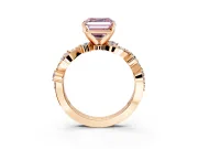 Solitaire Engagement Ring Setting for Fancy Pink Asscher Cut Center with Bar-Station Pave Twist and Prong Head in Rose Gold