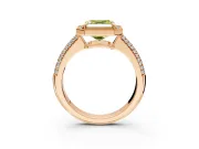 Milgrain Halo Engagement Ring Setting for Fancy Yellow Asscher Cut Center with Three-Sided Pave Band and Prong Head in Rose Gold