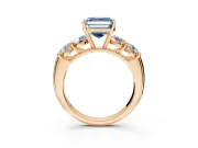 5 Stone Engagement Ring Setting for Fancy Blue Asscher Cut Center with Graduated Accents and Prong Head in Rose Gold