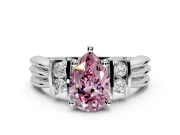 Solitaire Engagement Ring Setting for Fancy Pink Pear-Shaped Center with Grooved Bar Accent Band and Prong Head in Sterling Silver