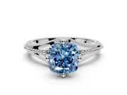Solitaire Engagement Ring Setting for Fancy Blue Cushion Cut Center with Milgrain Cathedral Band and Prong Head in White Gold