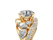 Halo Engagement Ring Setting for Round Cut Center with Marquise and Pave Bypass Band and Prong Head in Yellow Gold