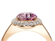 Halo Engagement Ring Setting for Fancy Pink Round Cut Center with Plain Tapered Band and Prong Head in Rose Gold