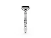 Hidden Halo Engagement Ring Setting for Fancy Black Radiant Cut Center with Pave Band and Prong Head in White Gold