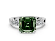 5 Stone Engagement Ring Setting for Fancy Green Asscher Cut Center with Plain Band and Prong Head in White Gold