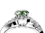 Halo Engagement Ring Setting for Fancy Green Oval Center with Marquise and Pave Bypass Band and Prong Head in Platinum