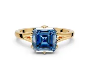Solitaire Engagement Ring Setting for Fancy Blue Asscher Cut Center with Plain Split Shank and Prong Head in Yellow Gold