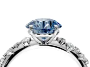 Cluster Engagement Ring Setting for Fancy Blue Round Cut Center with Round Cut Accent Band and Prong Head in White Gold