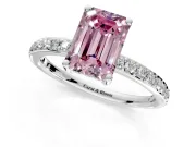Solitaire Engagement Ring Setting for Fancy Pink Emerald Cut Center with Fine Pave Band and Prong Head in White Gold