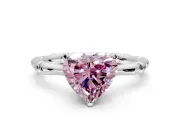 Solitaire Engagement Ring Setting for Fancy Pink Heart-Shaped Center with Bamboo Band and Prong Head in Sterling Silver