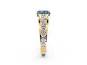 Solitaire Engagement Ring Setting for Fancy Blue Radiant Cut Center with Graduated Shared Prongs and Prong Head in Yellow Gold