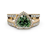 Halo Engagement Ring Setting for Fancy Green Heart-Shaped Center with Wide-Open Pave Split Shank and Prong Head in Yellow Gold