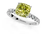 Solitaire Engagement Ring Setting for Fancy Yellow Cushion Cut Center with Large Accents and Prong Head in Sterling Silver