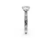 Solitaire Engagement Ring Setting for Radiant Cut Center with Milgrain X Pattern Band and Prong Head in White Gold