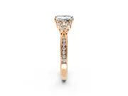 Cluster Engagement Ring Setting for Princess Cut Center with Bezel Accent Clusters and Prong Head in Rose Gold