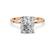 Solitaire Engagement Ring Setting for Radiant Cut Center with Straight Thin Band and Prong Head in Rose Gold