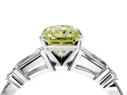 Bar-Set Engagement Ring Setting for Fancy Yellow Radiant Cut Center with Tapered Baguette Accents and Prong Head in Platinum
