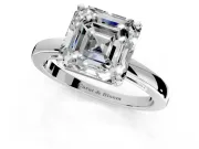 Solitaire Engagement Ring Setting for Asscher Cut Center with Basket Rail and Prong Head in White Gold