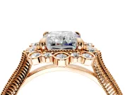 Milgrain Halo Engagement Ring Setting for Radiant Cut Center with Bezel Point Accents and Prong Head in Rose Gold