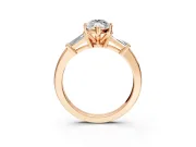 3 Stone Engagement Ring Setting for Marquise Center with Channel Baguette Accents and Prong Head in Rose Gold