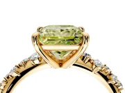 Solitaire Engagement Ring Setting for Fancy Yellow Princess Cut Center with Trailing Leaf Accent Band and Prong Head in Yellow Gold