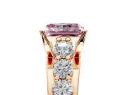 Solitaire Engagement Ring Setting for Fancy Pink Radiant Cut Center with Graduated Shared Prongs and Prong Head in Rose Gold