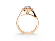 Halo Engagement Ring Setting for Marquise Center with Outer Bezel Rim, Pave Band and Prong Head in Rose Gold
