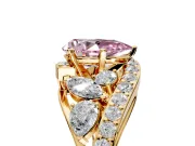 Halo Engagement Ring Setting for Fancy Pink Pear-Shaped Center with Marquise and Pave Bypass Band and Prong Head in Yellow Gold