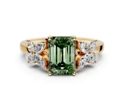 Floral Engagement Ring Setting for Fancy Green Emerald Cut Center with Marquise Cluster Shoulders and Prong Head in Yellow Gold