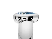 Solitaire Engagement Ring Setting for Fancy Blue Pear-Shaped Center with Wide Band and Bezel Head in Sterling Silver
