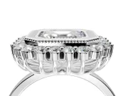 Halo Engagement Ring Setting for Asscher Cut Center with Milgrain Bezel Rim, Plain Band and Prong Head in Sterling Silver