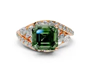 Halo Engagement Ring Setting for Fancy Green Asscher Cut Center with Marquise and Pave Bypass Band and Prong Head in Rose Gold