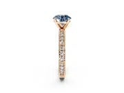 Solitaire Engagement Ring Setting for Fancy Blue Round Cut Center with Milgrain-Edged Pave Band and Prong Head in Rose Gold