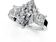 3 Stone Engagement Ring Setting for Marquise Center with Matching Side Accents and Prong Head in Sterling Silver