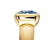 Solitaire Engagement Ring Setting for Fancy Blue Asscher Cut Center with Wide Band and Bezel Head in Yellow Gold