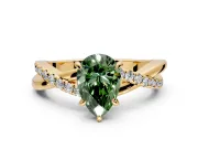 Crossover Engagement Ring Setting for Fancy Green Pear-Shaped Center with Pave and Plain Strands and Prong Head in Yellow Gold