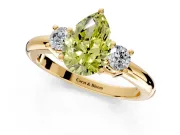 3 Stone Engagement Ring Setting for Fancy Yellow Pear-Shaped Center with Wide Plain Band and Prong Head in Yellow Gold