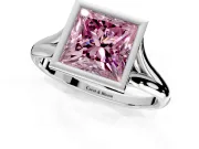 Solitaire Engagement Ring Setting for Fancy Pink Princess Cut Center with V Split Shank and Bezel Head in White Gold