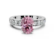 Solitaire Engagement Ring Setting for Fancy Pink Oval Center with Channel-Set Accents and Prong Head in Platinum