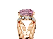 Halo Engagement Ring Setting for Fancy Pink Cushion Cut Center with Rope Twist Split Shank and Prong Head in Rose Gold